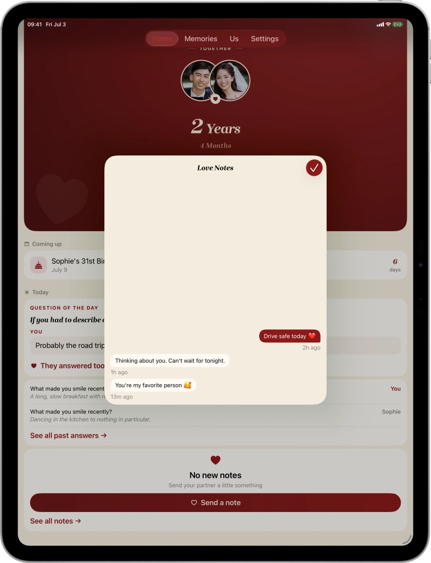 Love notes between partners