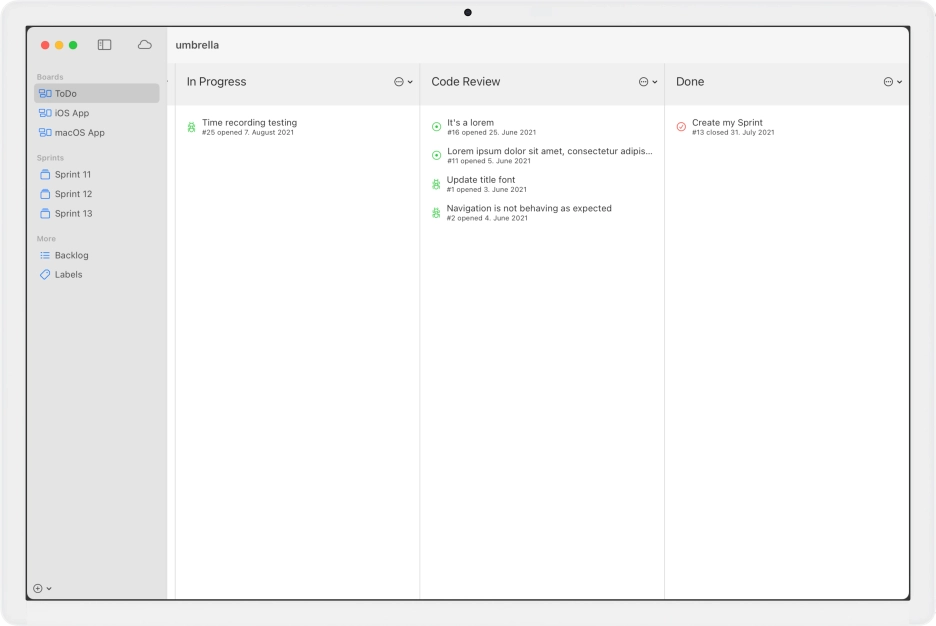Screenshot of mac app of the board screen